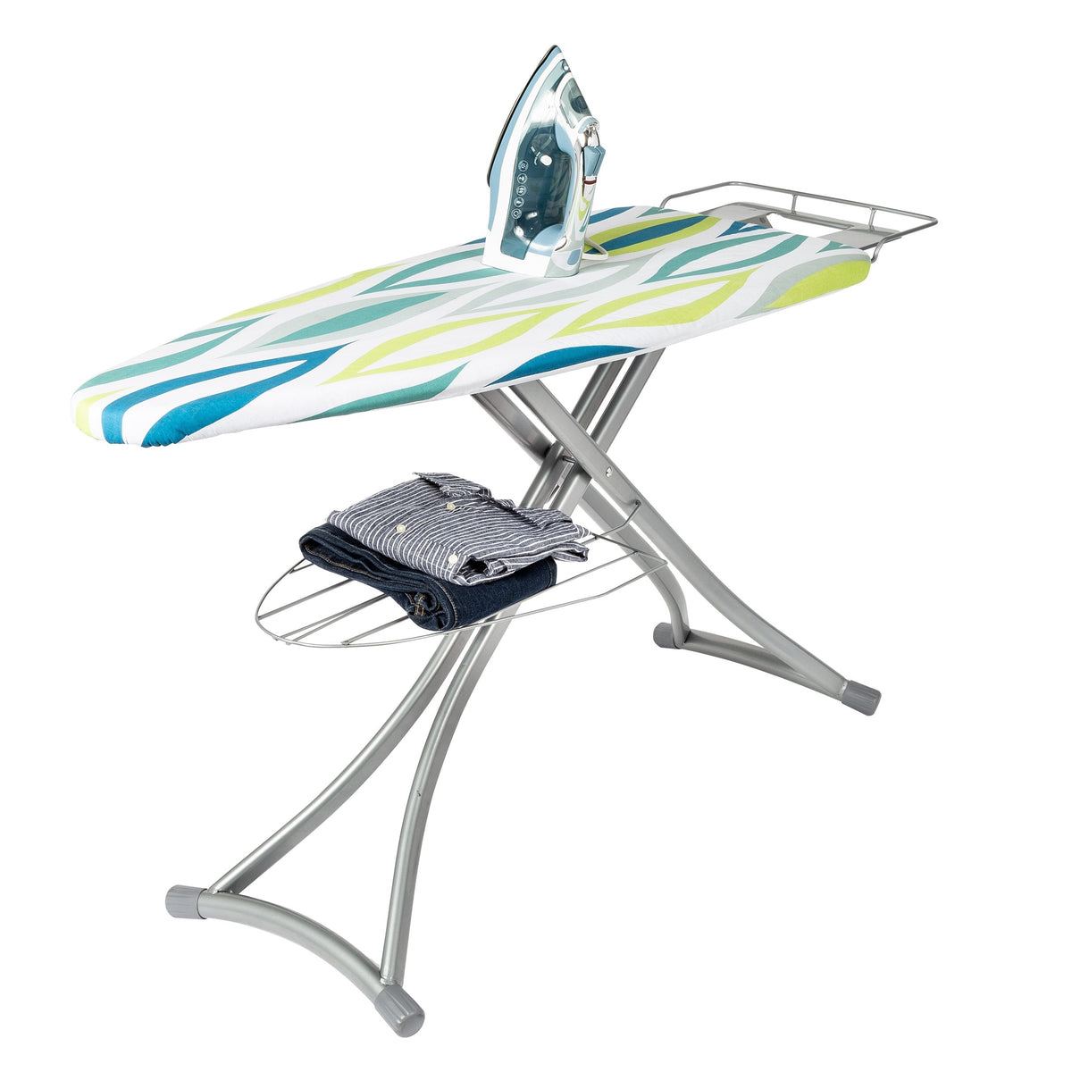 BKTD Foldable Ironing Board with Heat Resistant Cover, Steam Iron Rest and  Non-Slip Legs - Sturdy Metal Frame (13 x 34 x 53 Inches) (Silver Gray)