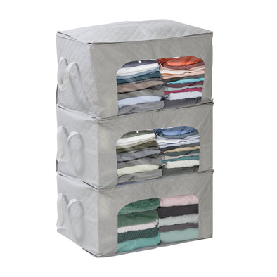 Gray/Clear Clothes Storage Bags with Clear-View Windows (Set of 3)