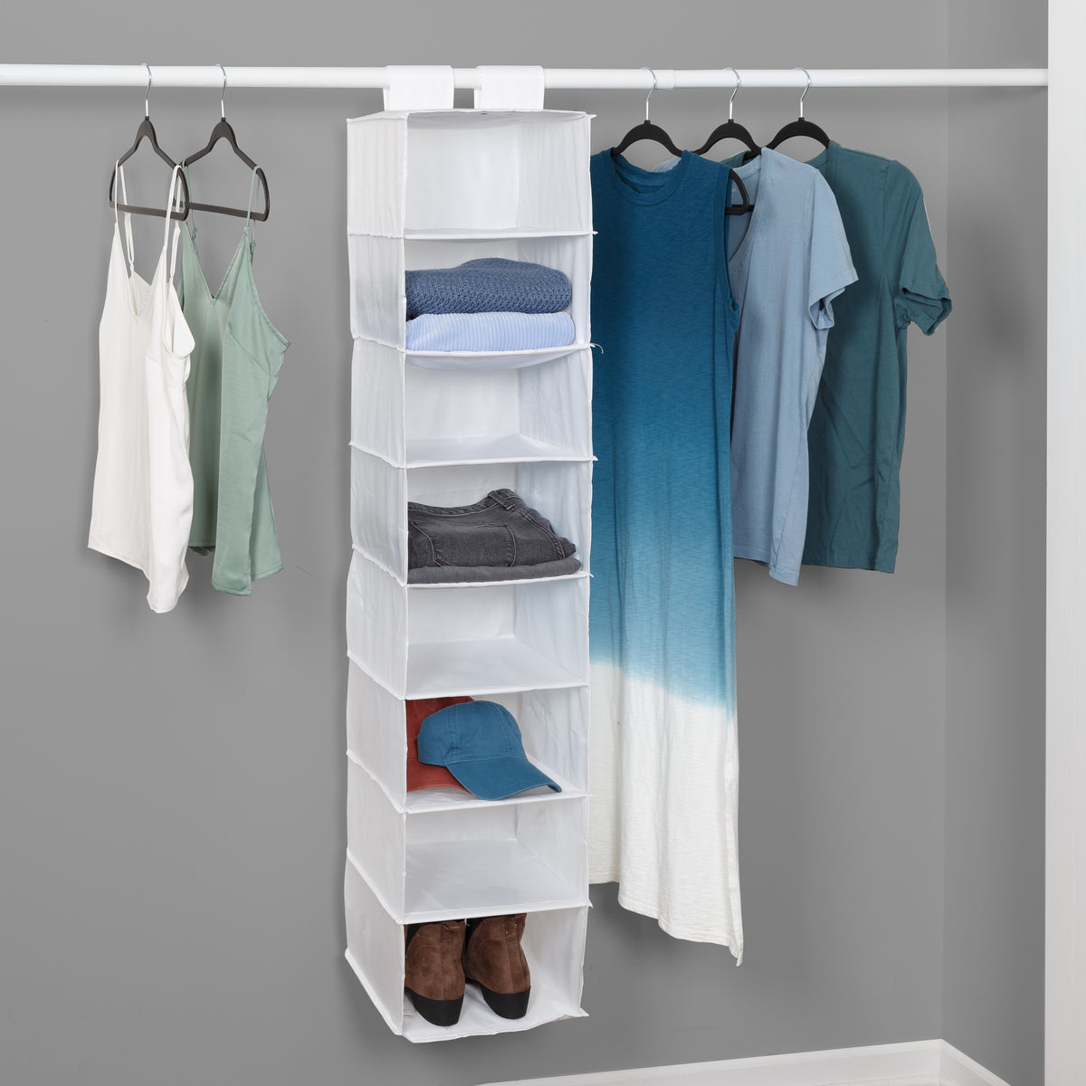 Hanging wardrobe organizer sale