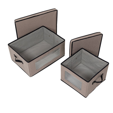 Gray 2-Pack Fabric Closet Storage Box with Lid, Clear-View Window & Removable Dividers