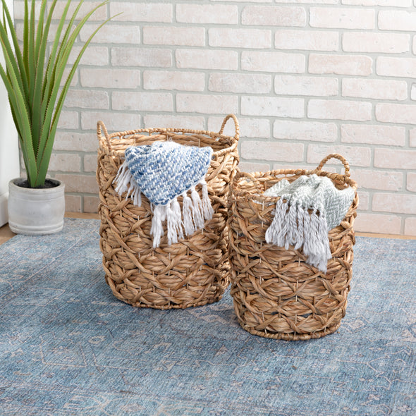 Natural Round Decorative Wicker Baskets with Handles (Set of 2)