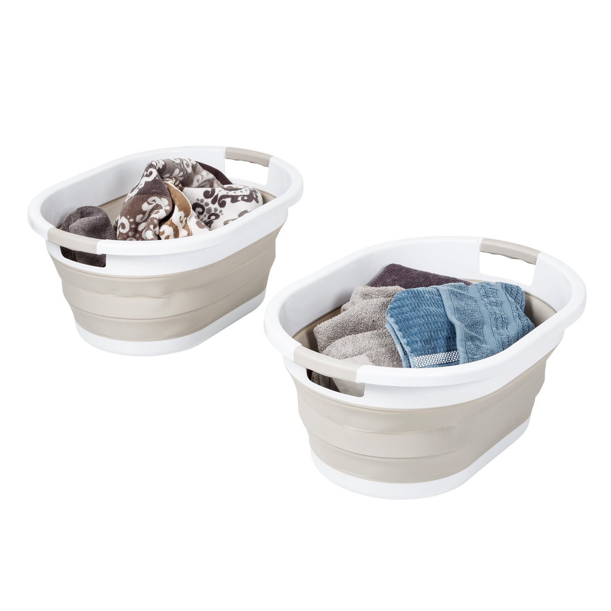 Dark Gray/White Collapsible Rubber Laundry Baskets (Set of 2)