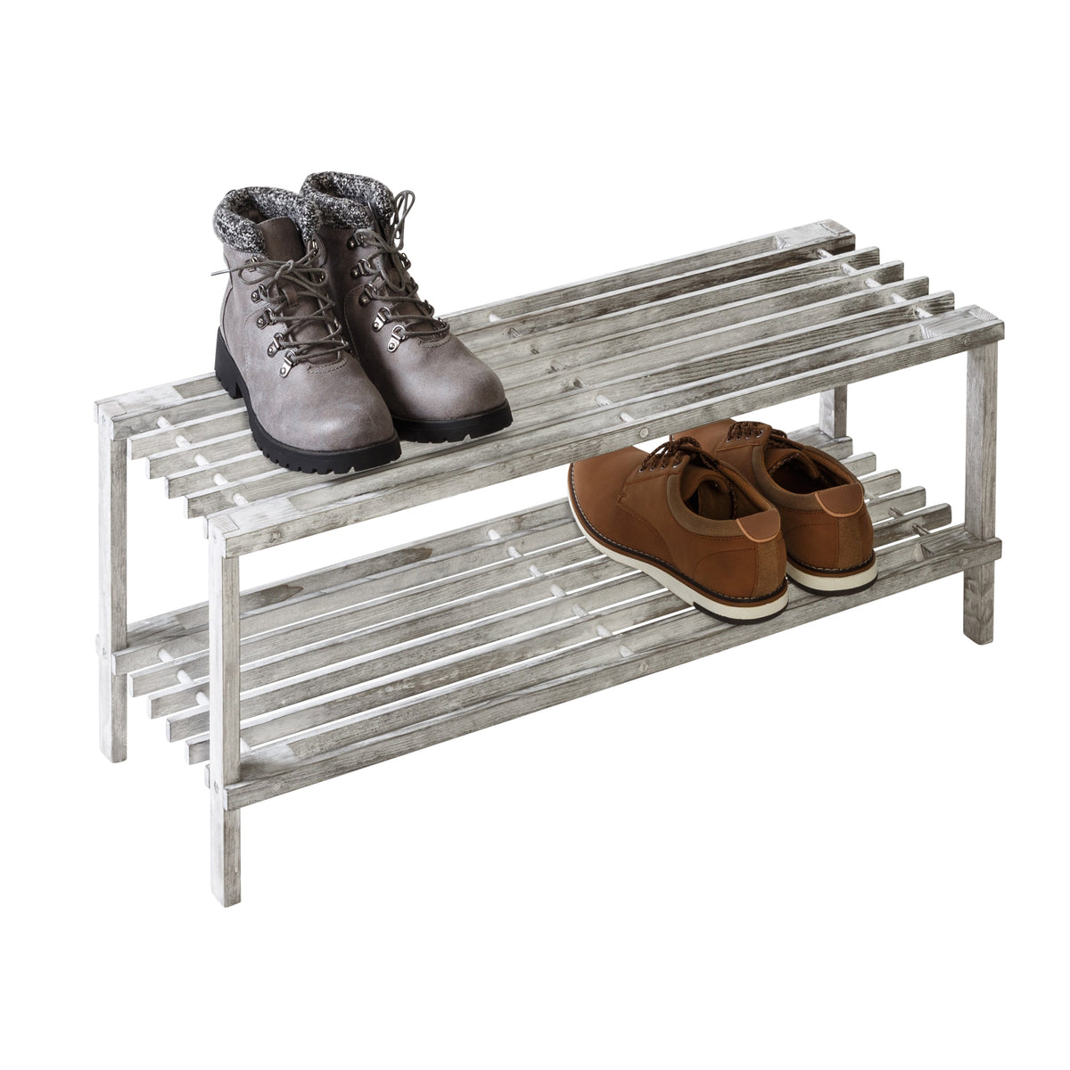 HOLGER Acacia Solid Wood Shoe Storage Organizer 2-Tier Stackable Shoe Rack,  Dusk Gray