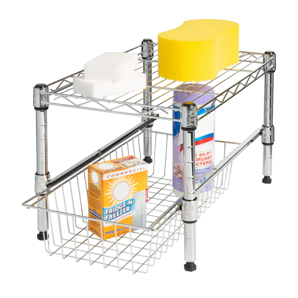 Honey Can Do Cabinet Organizer with Adjustable Shelf and Pull-Out Basket - Chrome
