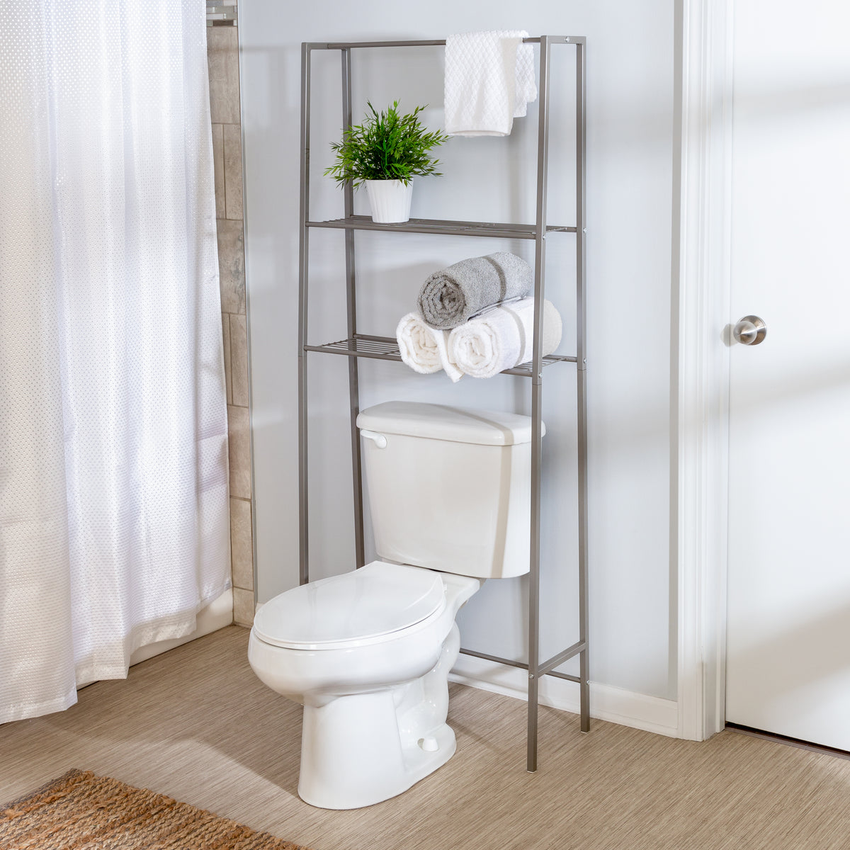 Honey Can Do Decorative Over The Toilet Space Saver with Woven Baskets - White