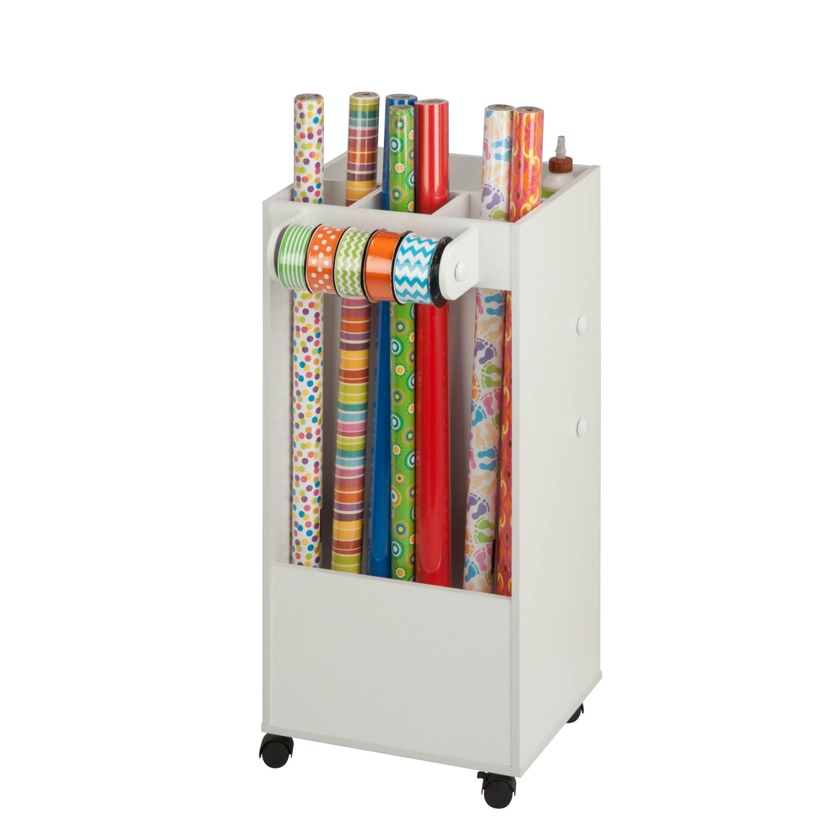 White Gift Wrap or Craft Storage Cart with Fabric Bin