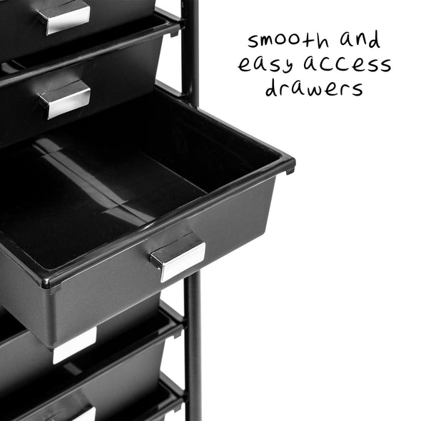 Sleek black drawers and frame with silver pulls