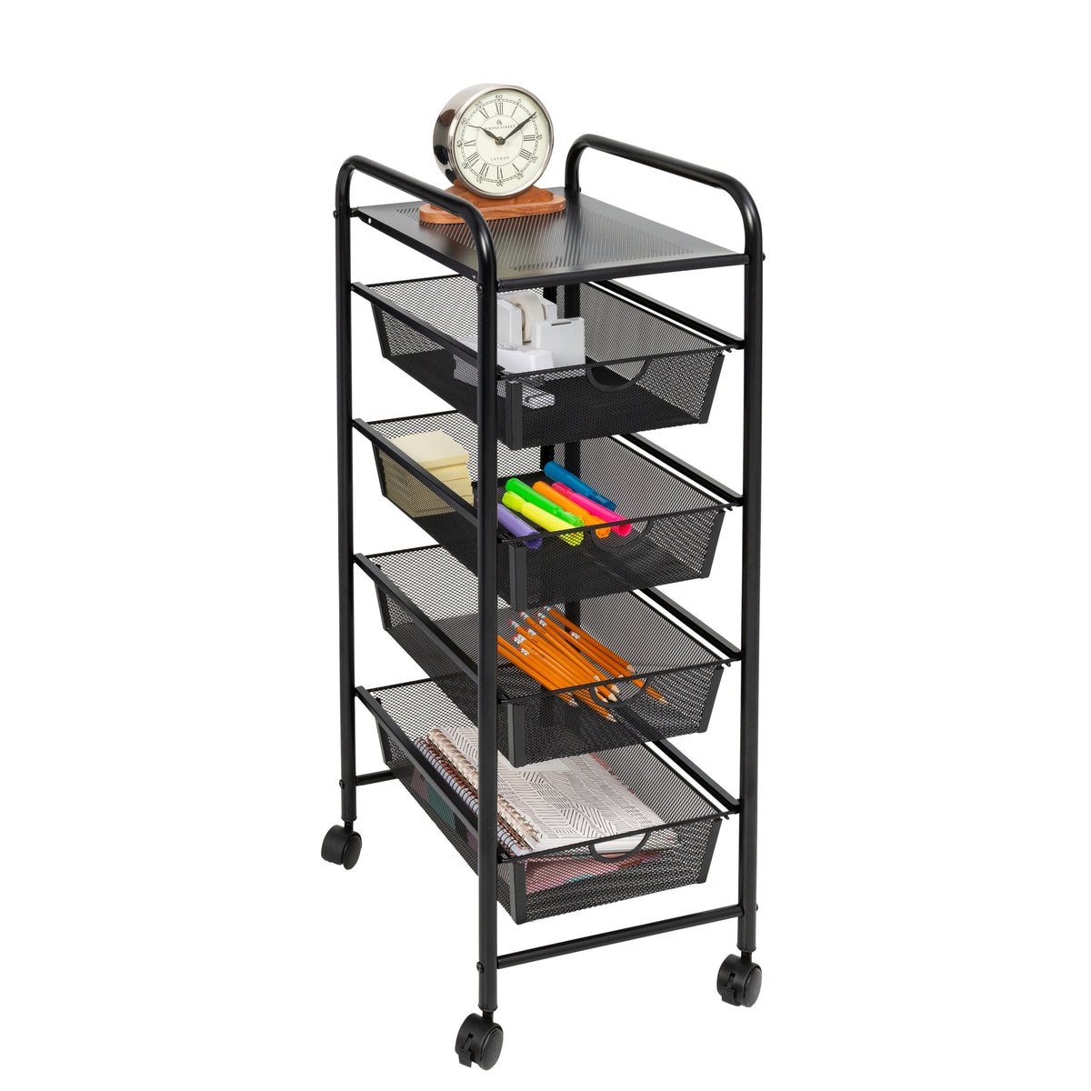 NEX 4 Tier Storage Cart with Mesh Basket Black