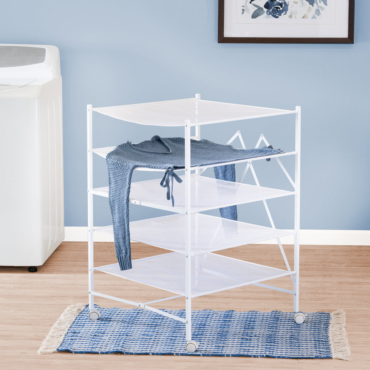 White 5-Tier Mesh Folding and Rolling Drying Rack