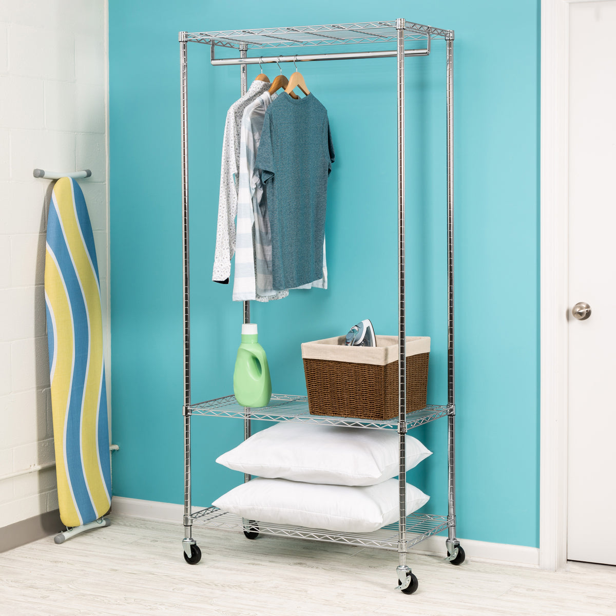 Garment rack with 3 shelves sale