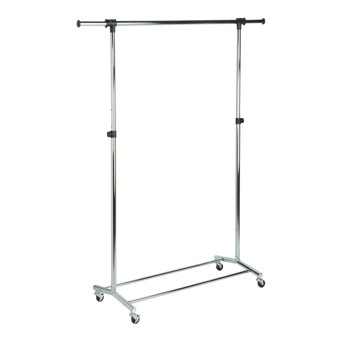 Chrome Adjustable Height And Width Rolling Clothes Rack