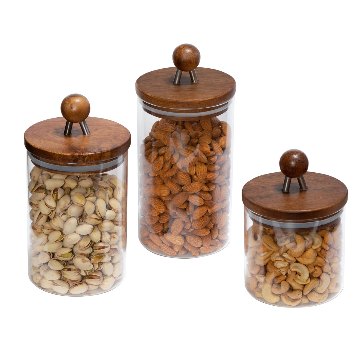 3pcs Clear Glass Food Storage Jar/Cotton Container With Airtight Seal  Acacia Wood Lids for Kitchen/Bathroom Serving Candy, Snack, Honey, Leaf  Tea