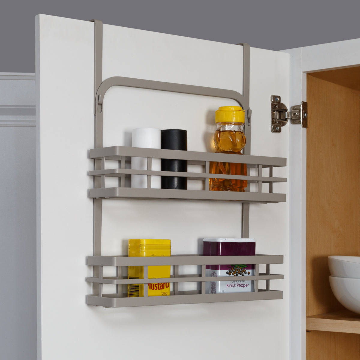 Wall Mounted Spice Hook Over Door Spice Rack Gray 2-Tier Modern