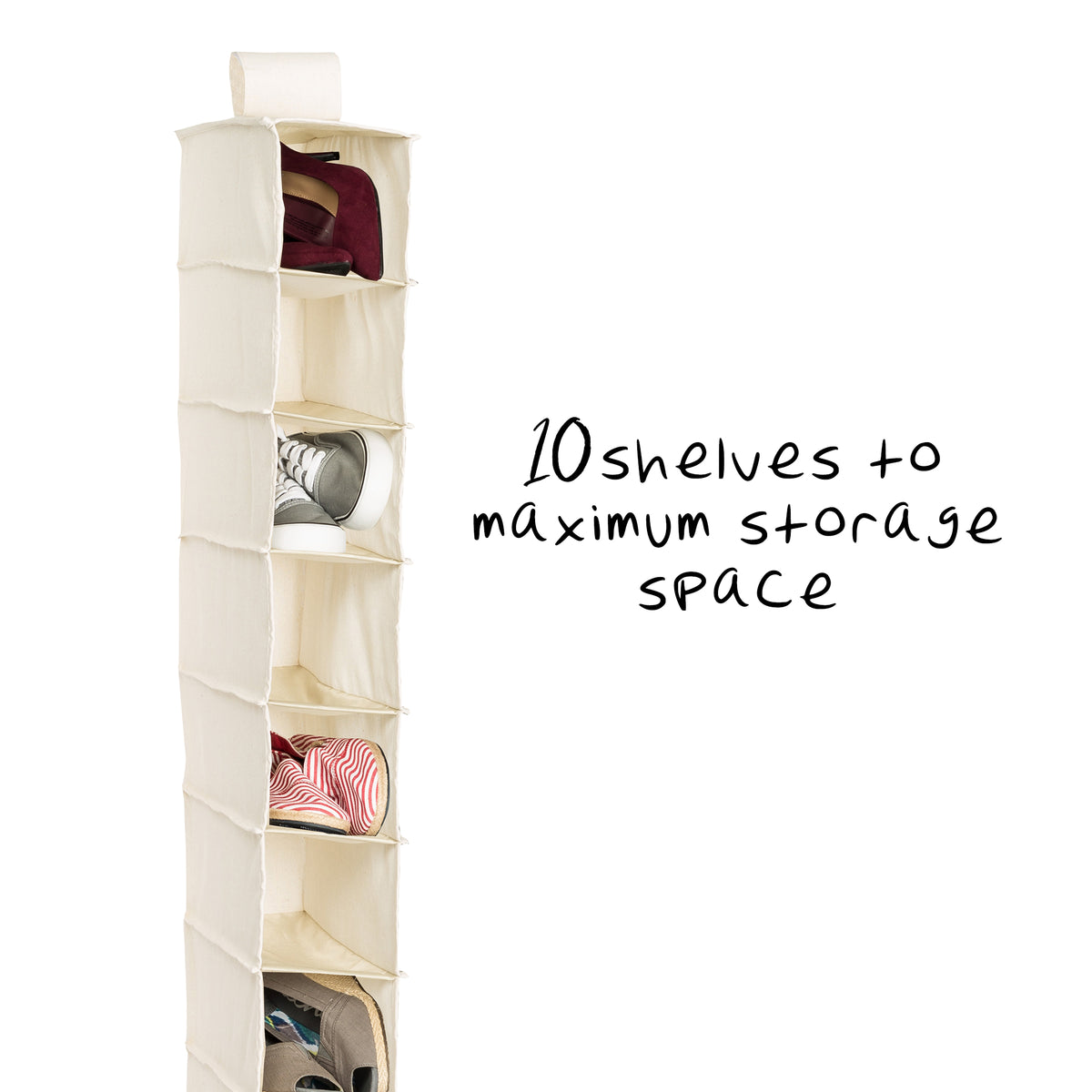 Natural 10-Pair Canvas Shoe Rack