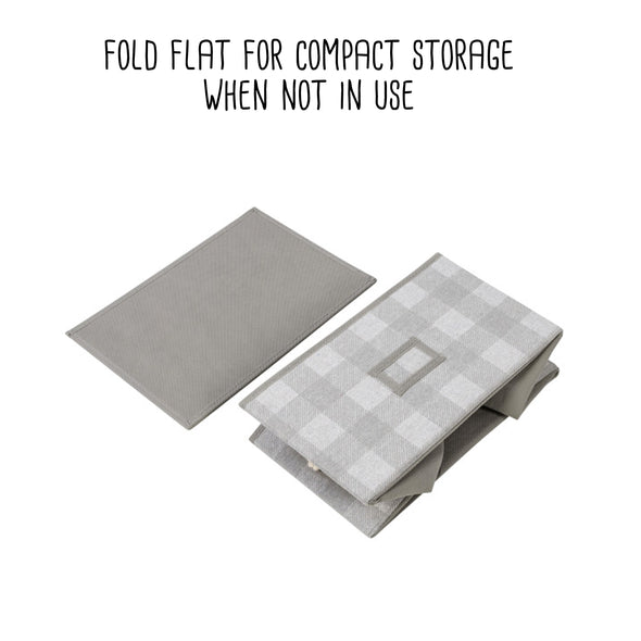 Gray Plaid Folding Large Fabric Storage Bins with Handles (Set of 3)