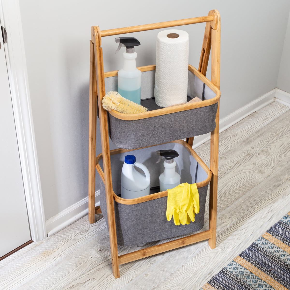 Bamboo Gray Canvas 2 Tier Storage Caddy