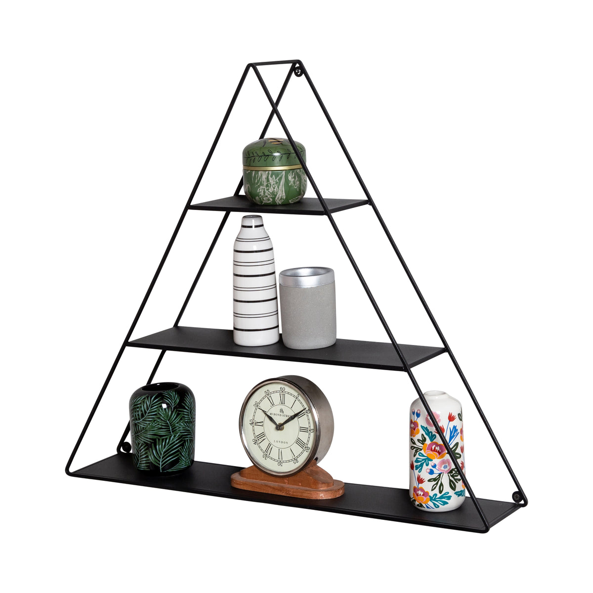Black 3Tier Triangle Decorative Metal Wall Shelf