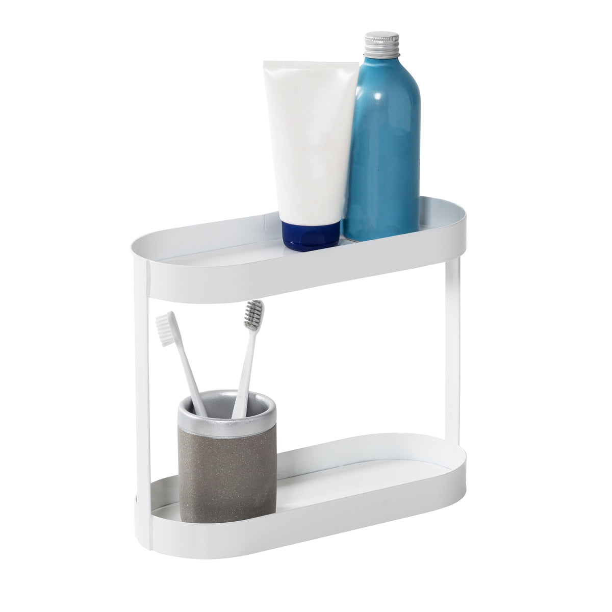 USHARP Bathroom Counter Organizer Rack with Toiletries Basket,2 Tier Stainless Steel Toothpaste Holder Bathroom Accessories Organizer,Corner Storage