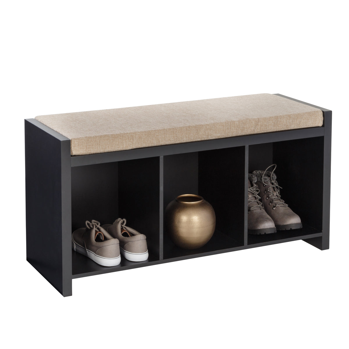 Black/Natural 3Cube Storage Bench with Cushion
