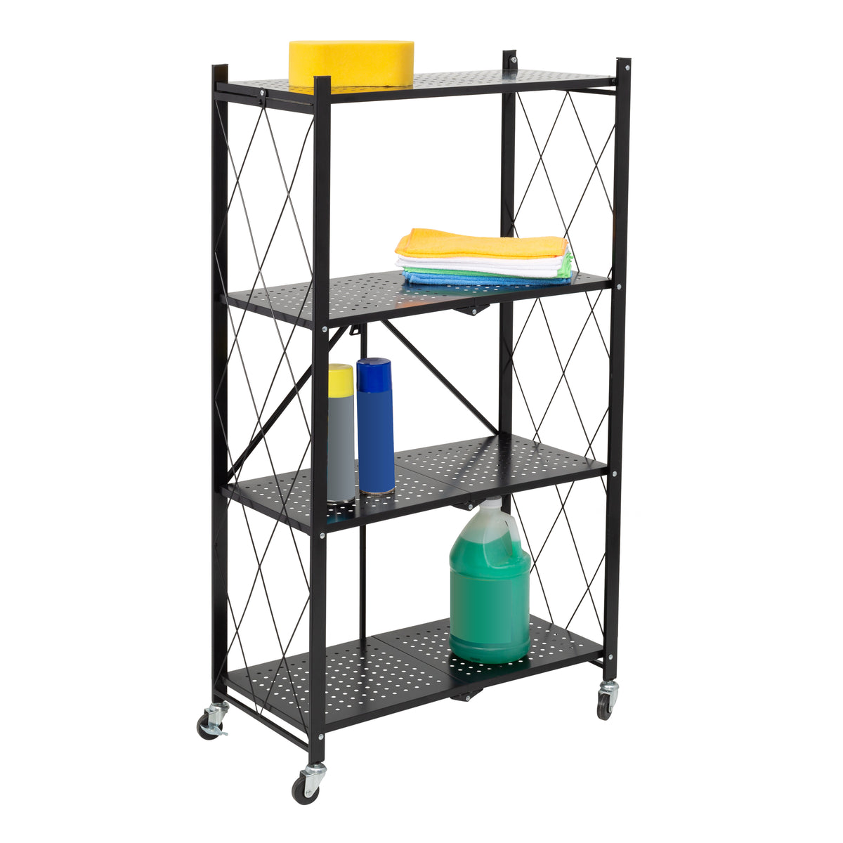 COOKCOK 4-Tier Storage Shelving Unit,Heavy Metal Shelf,Foldable