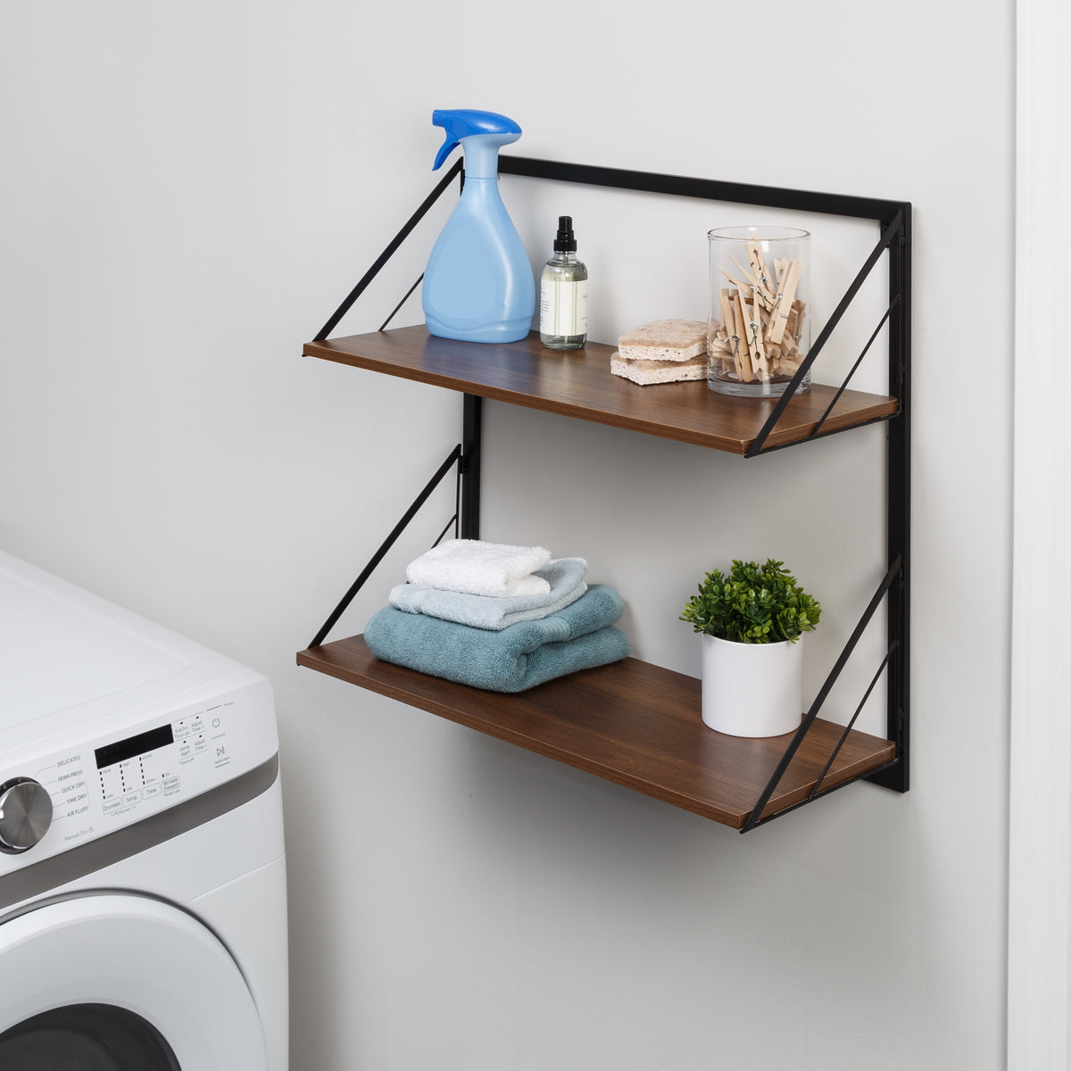 Honey Can Do Maple Modern 2 Tier Wall Mounted Shelf