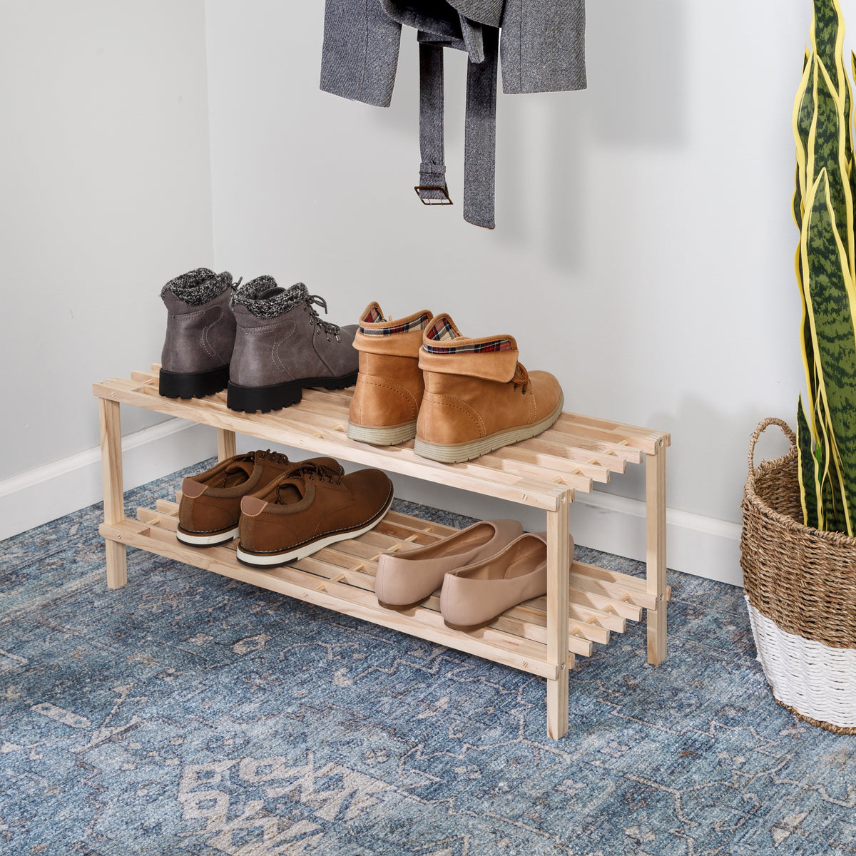 Natural 2-Tier Wood Shoe Rack - Main Image