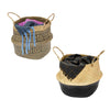 Natural/Black Seagrass Folding Belly Baskets (Set of 2)