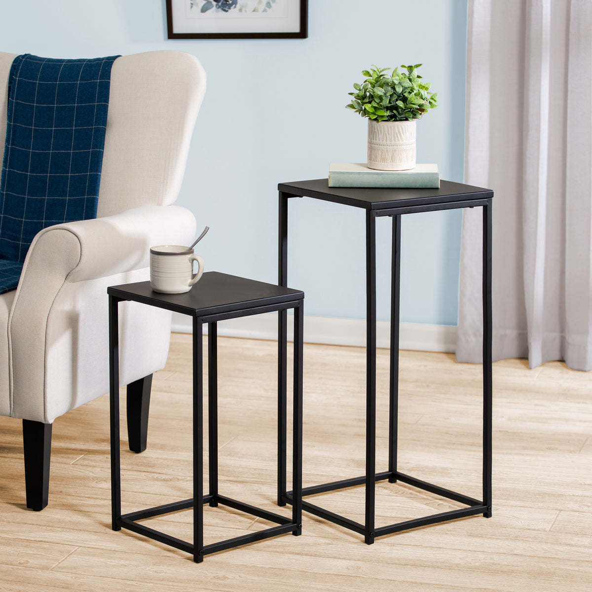 Black Square Nesting Side Tables (Set of 2)