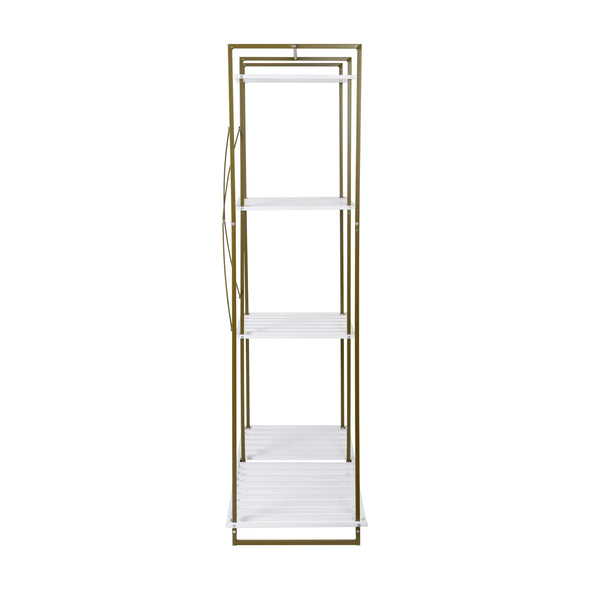 Olive/White Metal Freestanding Open Closet with 4 Shelves