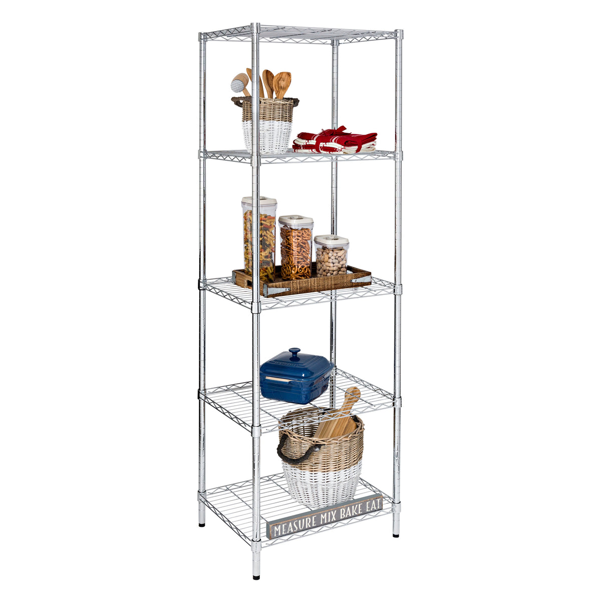 Chrome/Wood 3-Tier Adjustable Shelving Unit