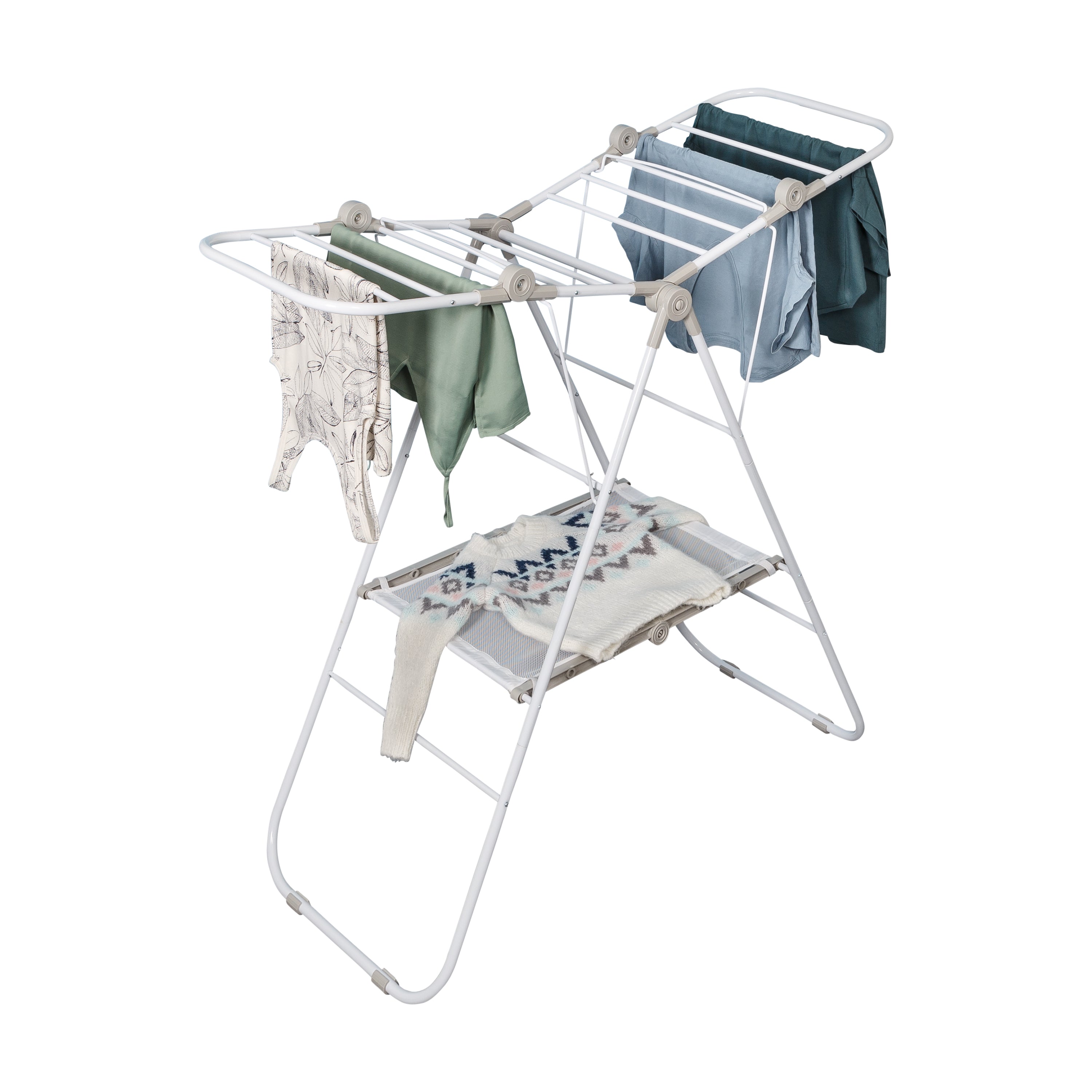 Folding Clothes Drying Rack with Height-Adjustable Wings