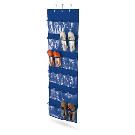 24-Pocket Over-The-Door Hanging Shoe Organizer, Blue - honeycando.com