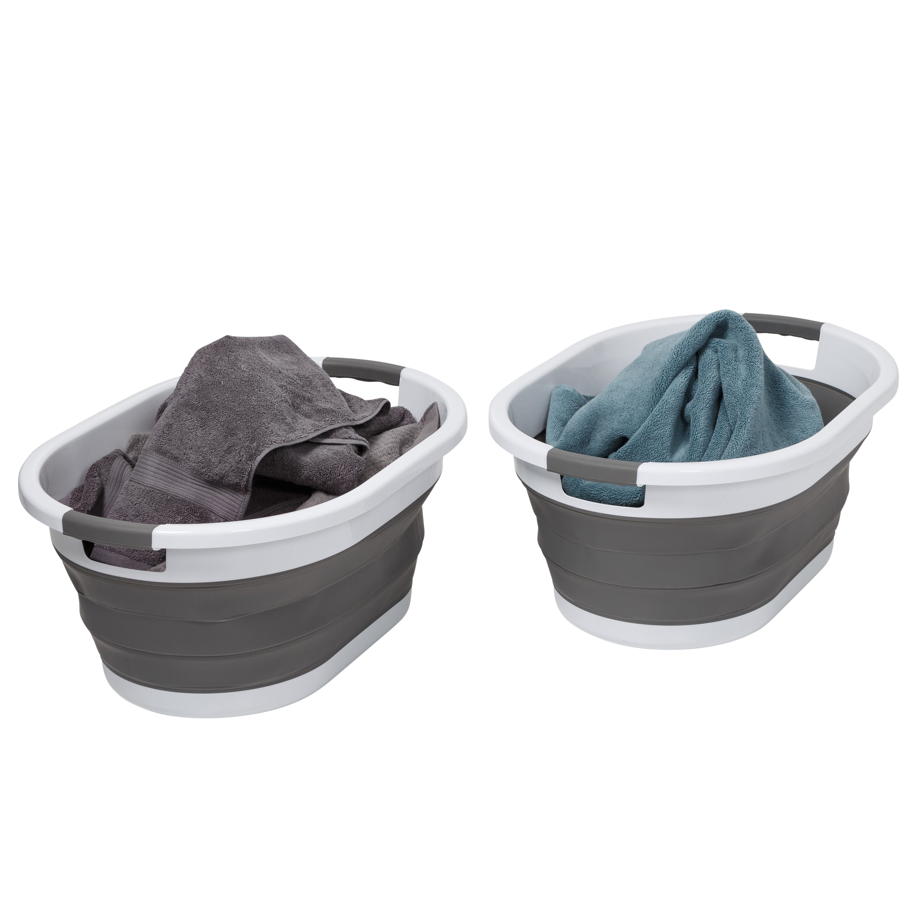 Honey-Can-Do Warm Gray & White Collapsible Laundry Baskets, 2-Pack