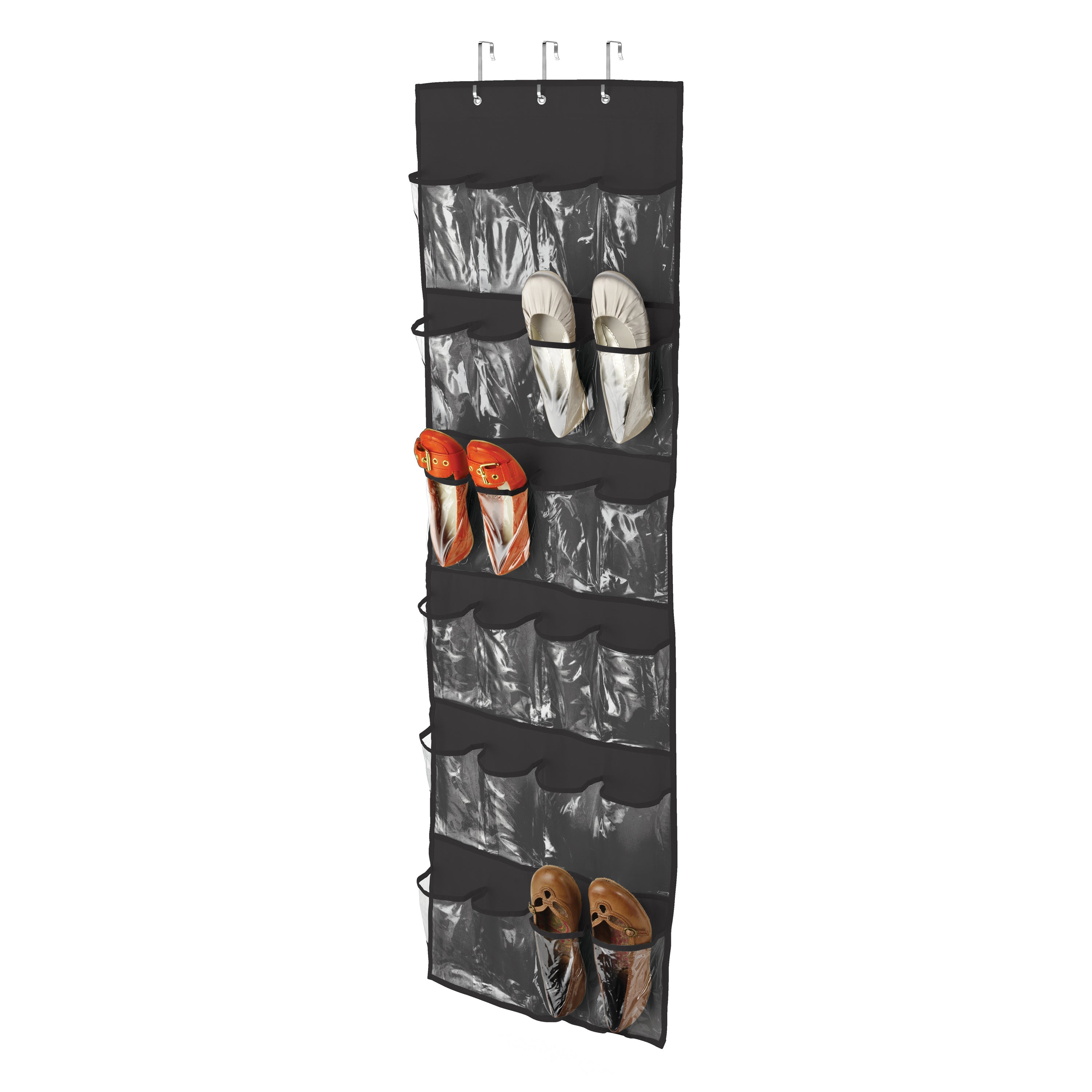 Black 24 Pocket Over The Door Hanging Shoe Organizer