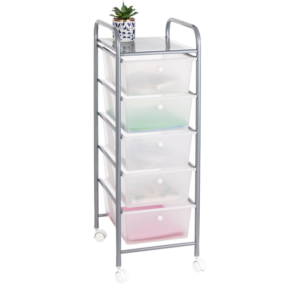 Clear/Silver Plastic 5-Drawer Storage Cart