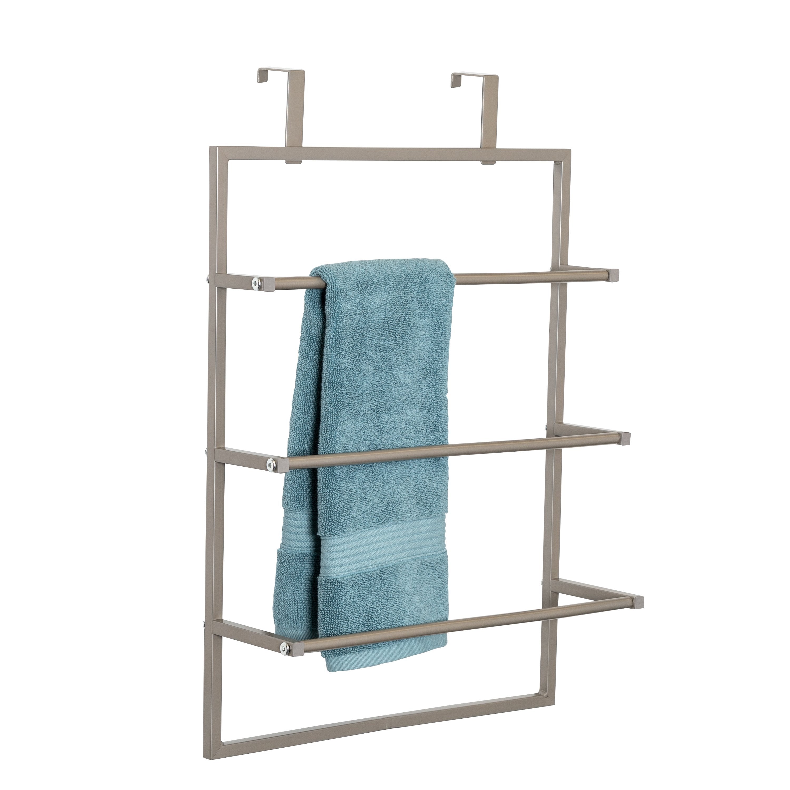 Satin Nickel 3 Tier Over The Door Towel Rack