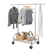 Chrome Rolling Clothes Rack with Adjustable Bar and Shelf