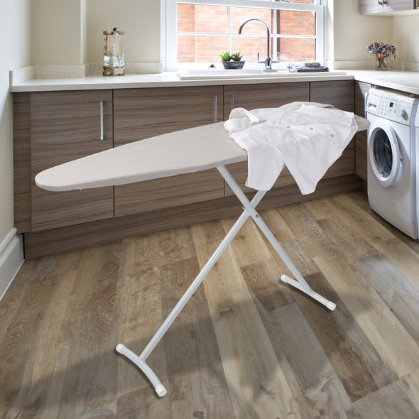 White/Gray Steel T-Leg Adjustable Ironing Board with Cotton Heat-Resistant Cover