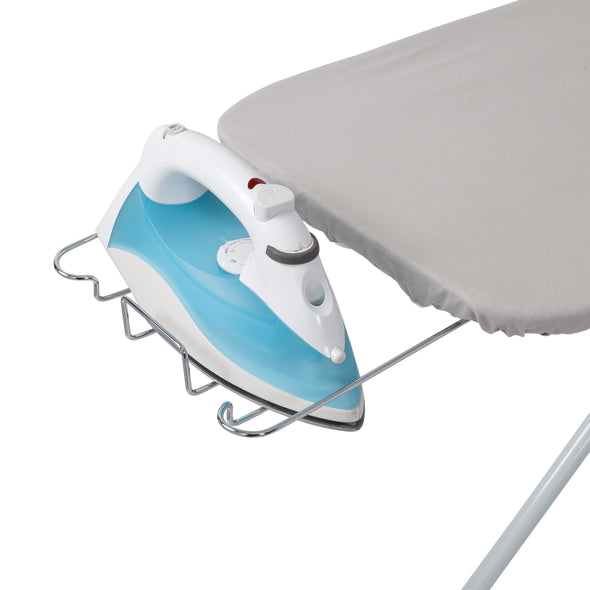 White/Gray Steel 4-Leg Ironing Board with Iron Rest and Cotton Heat-Resistant Cover