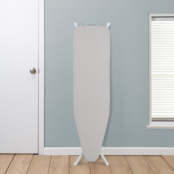 White/Gray Steel 4-Leg Ironing Board with Iron Rest and Cotton Heat-Resistant Cover