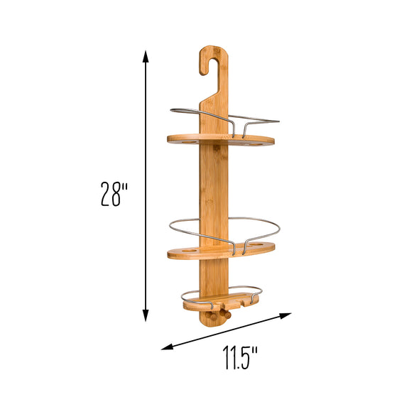 Natural/Chrome 3-Tier Bamboo Shower Caddy
