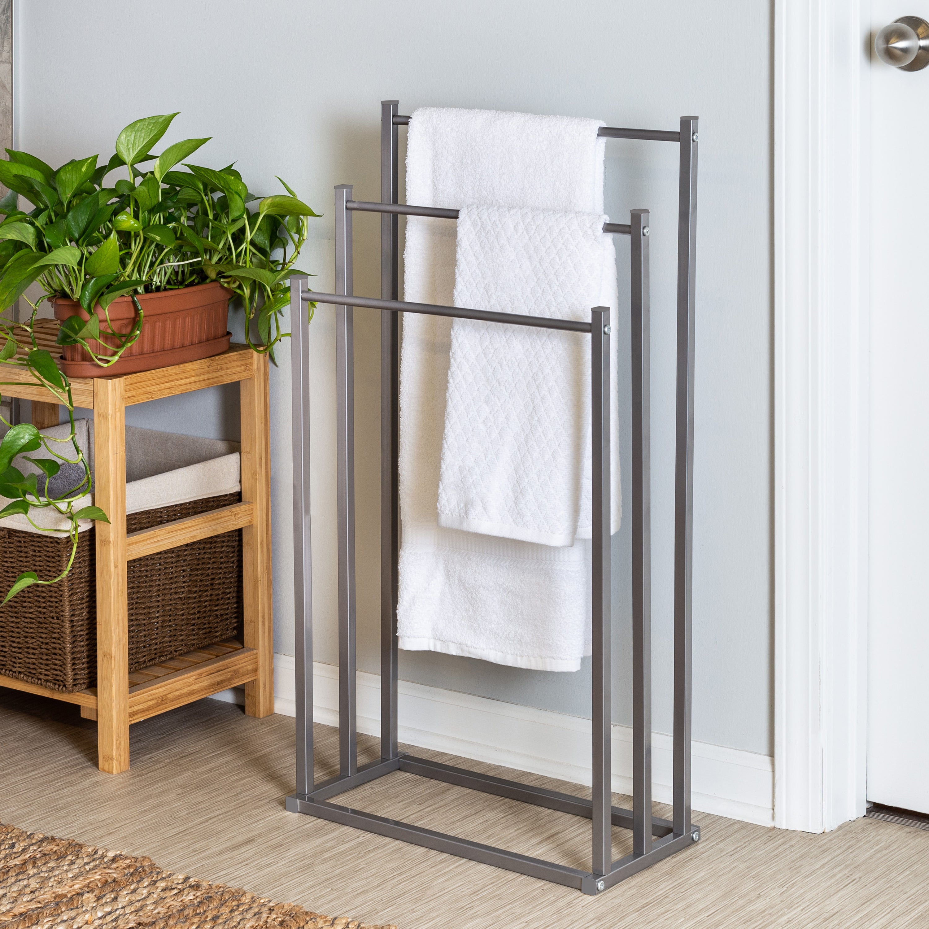 Satin Nickel 3-Tier Steel Freestanding Towel Rack