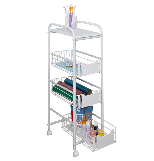 White 4-Drawer Slim Rolling Cart