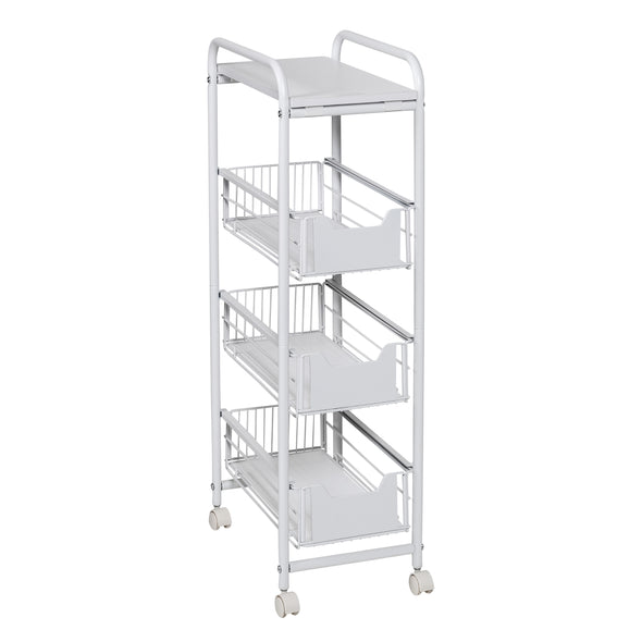 White 4-Drawer Slim Rolling Cart