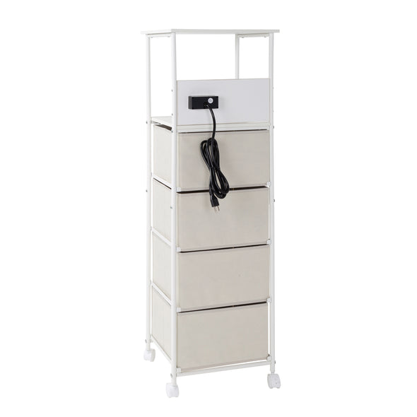 Steel frame with durable MDF shelves and polyester drawers