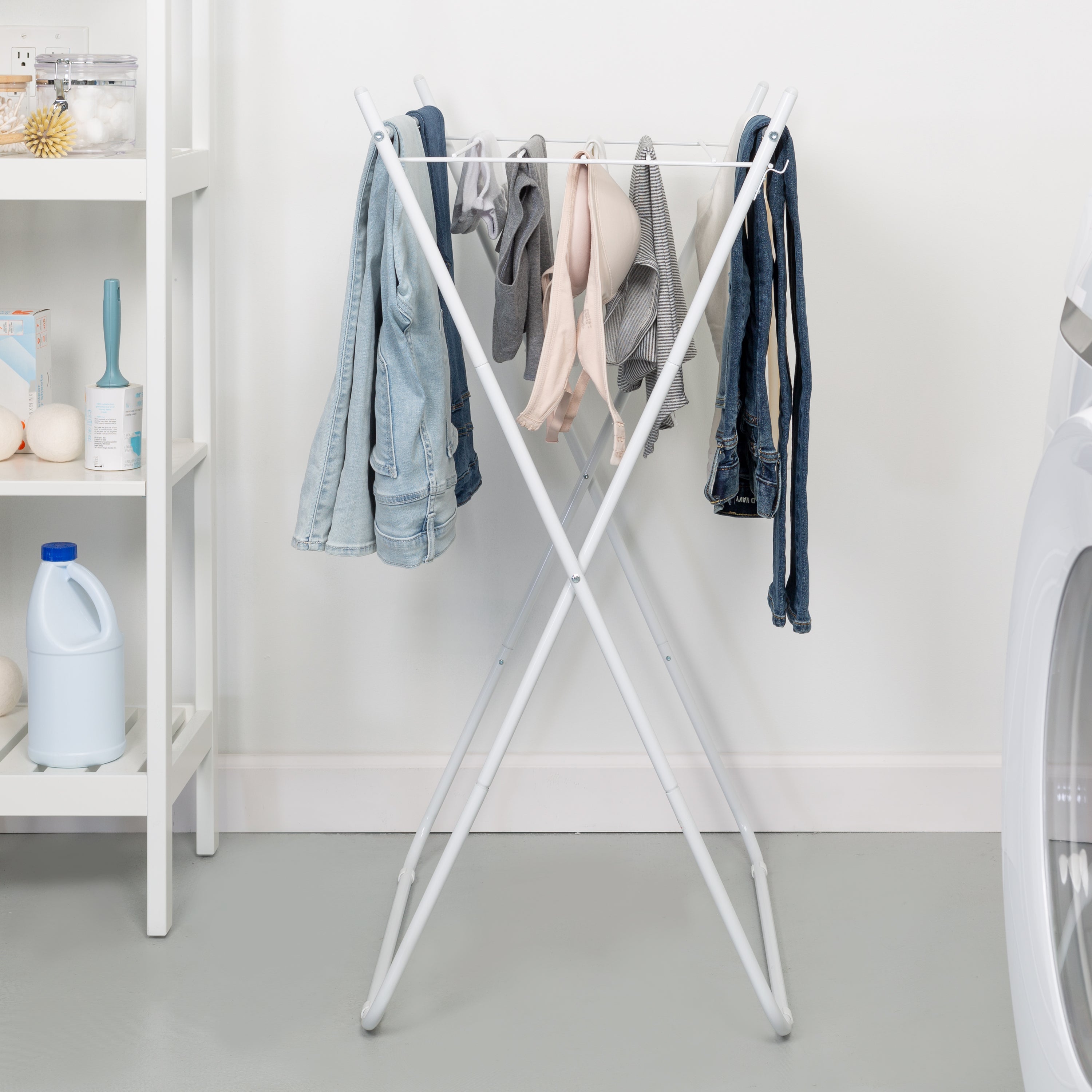 White Metal Collapsible Clothes Drying Rack