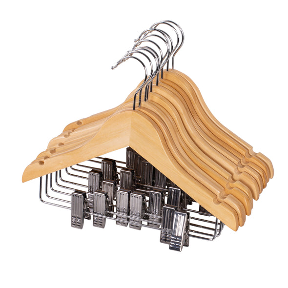 Kids Wood Shirt Hangers with Clips (10-Pack)