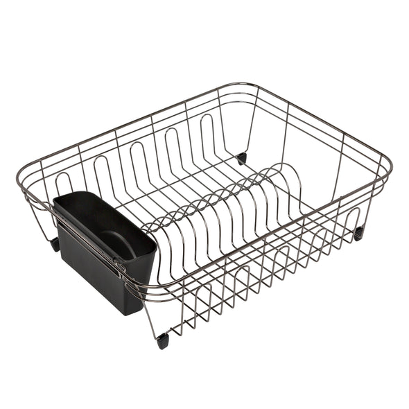 Chrome Wire Dish Drying Rack with Black Tray