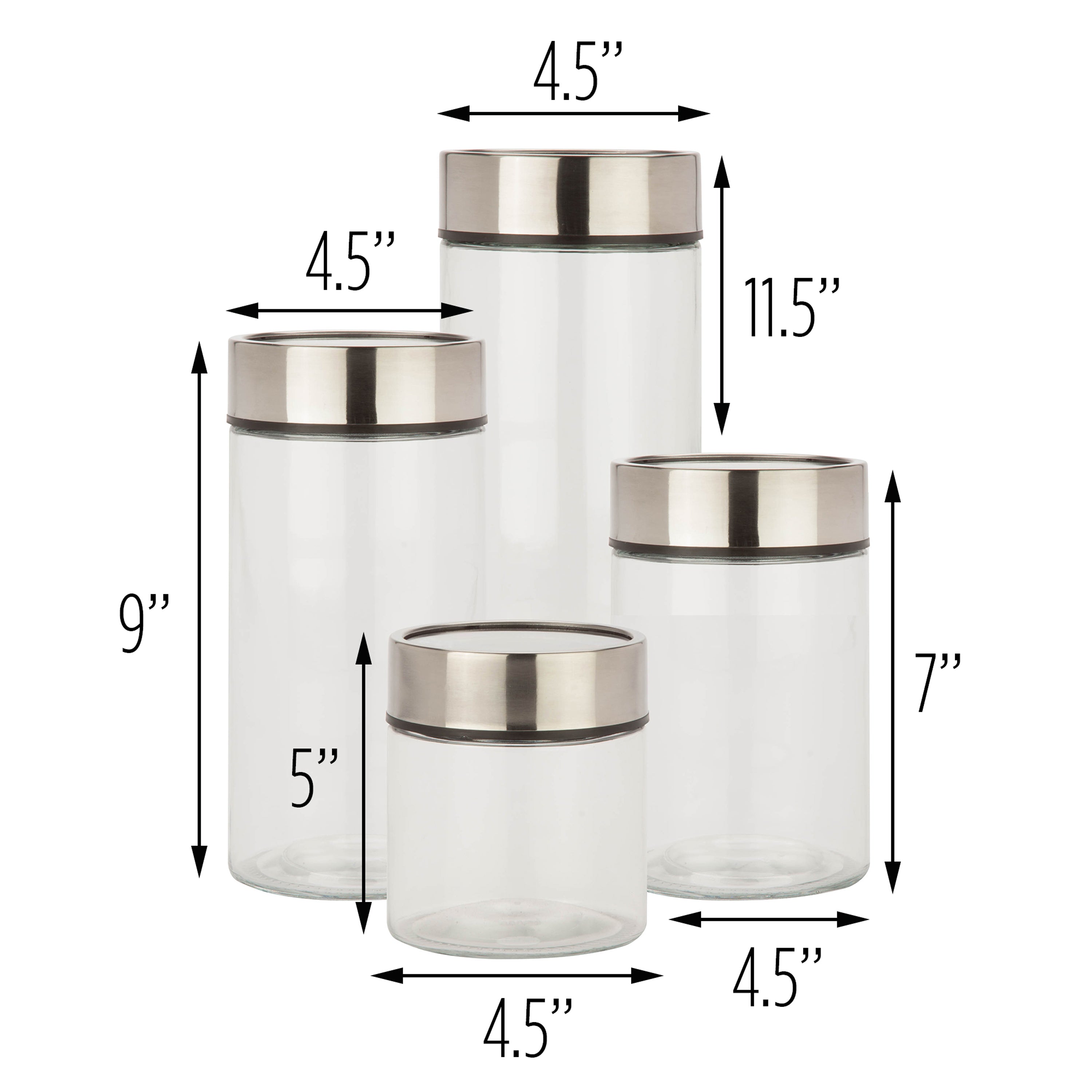 4pc Glass Canisters Set for Kitchen Counter with Airtight Lids