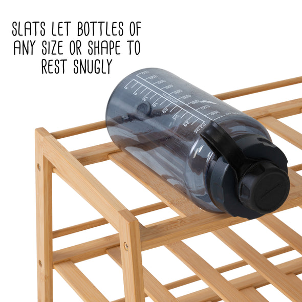 Slats allow tumblers and water bottles to fit snugly and rest easily